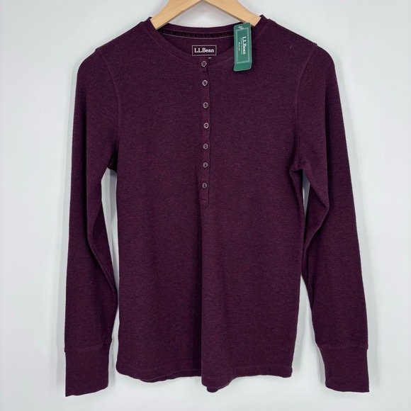L.L.Bean Tops - LL Bean Womens Waffle Knit Henley Shirt Size S Deep Port Heather Thermal Fall